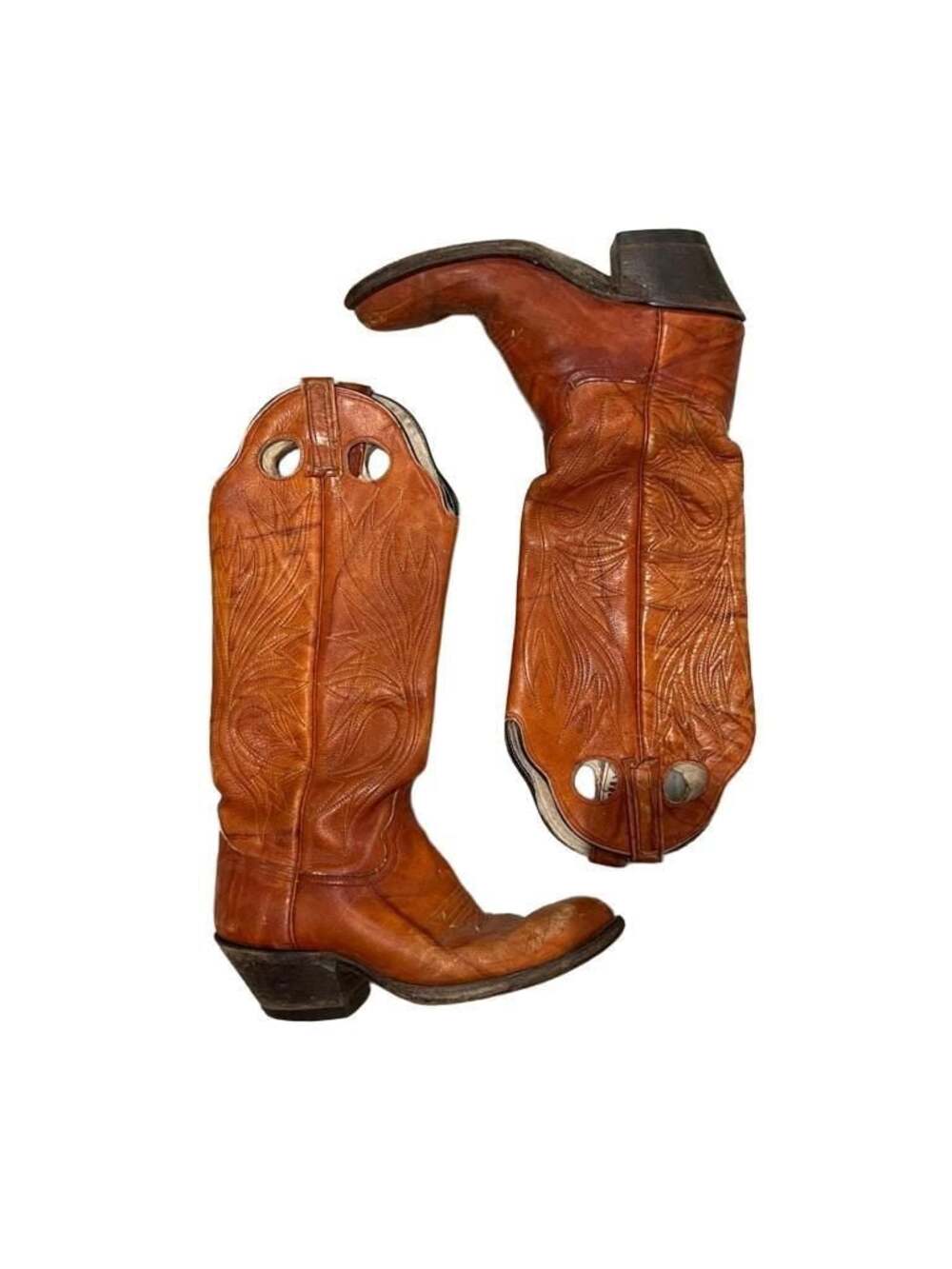 Brahma Vintage Cognac Leather Western Cowboy Boots with Pull Holes